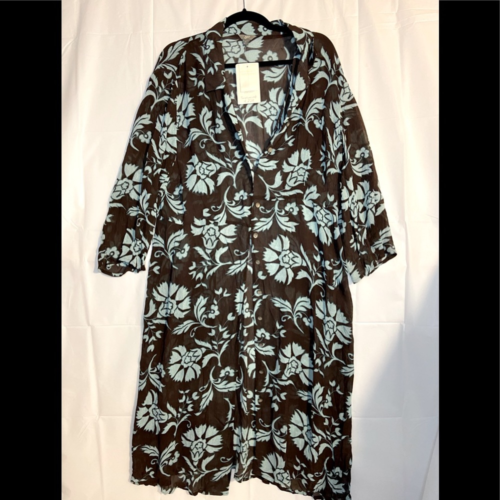 J. Jill Floral Sheer Longline Button Down Coverup